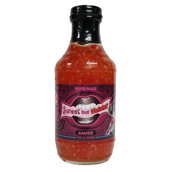Bottle of Pepper Palace Sweet but Sultry sauce on a white background