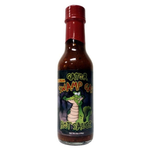 Bottle of Gator Swamp Eater hot sauce on a white background