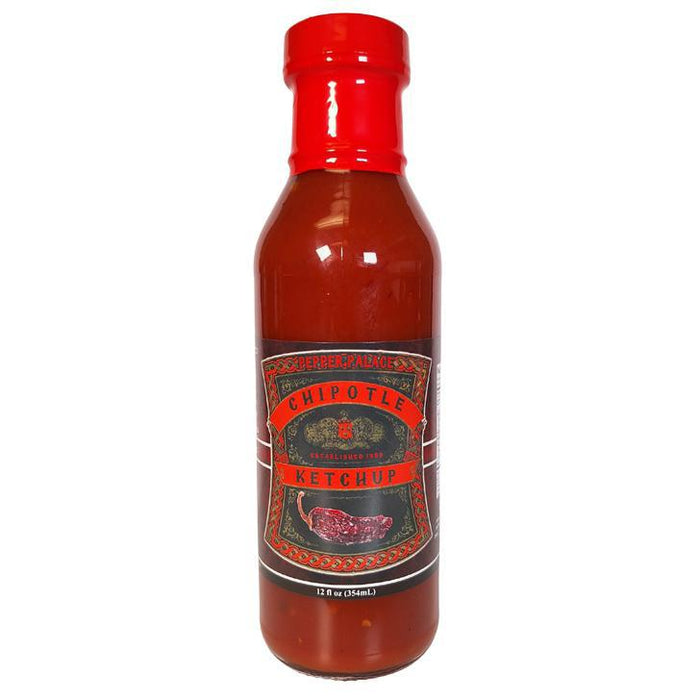 Bottle of Chipotle Ketchup with a red cap on a white background