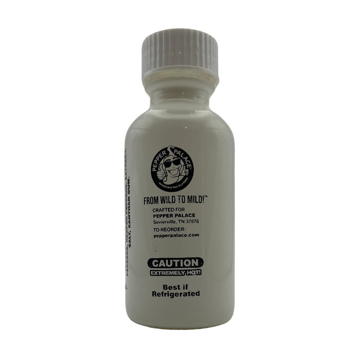 White pepper bottle with black text on a white background
