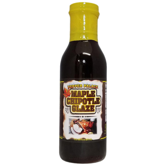 Bottle of Pepper Palace Maple Chipotle Glaze on a white background