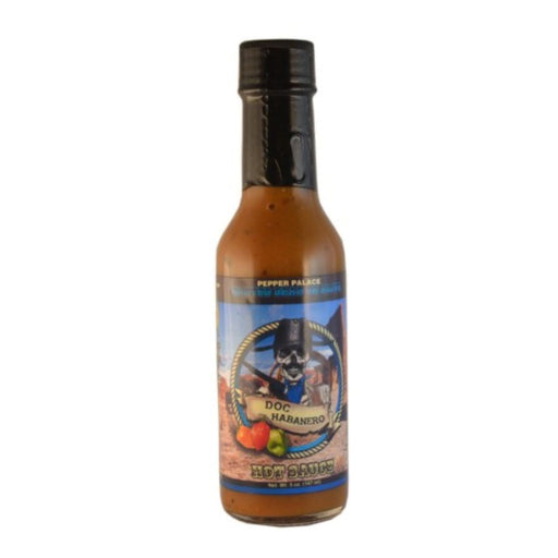 Hot sauce bottle with label on a white background