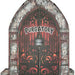 Decorative door with 'Purgatory' text on a stone archway