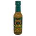 Bottle of Azteca Green Habanero Salsa Picante hot sauce with green cap on a white background
