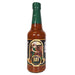 Bottle of hot sauce with a green cap on a white background