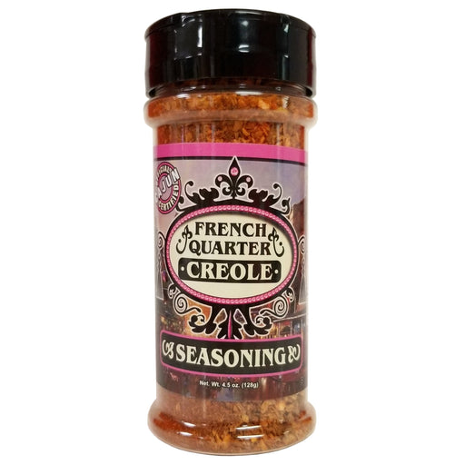 Jar of French Quarter Creole seasoning on a white background