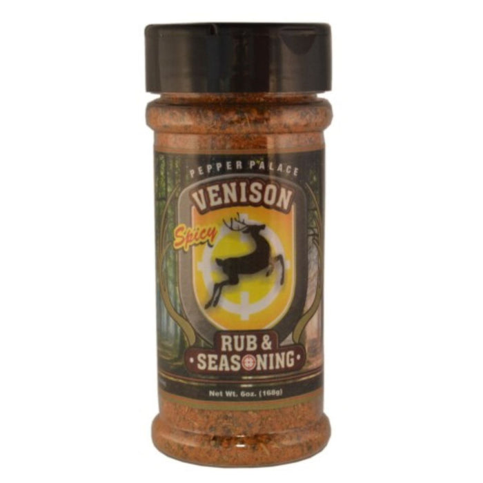 Jar of Venison Spicy Rub & Seasoning on a white background
