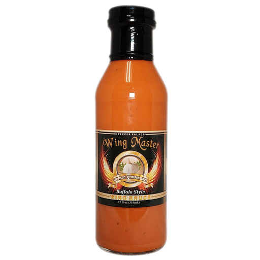 Bottle of Wing Master Buffalo Style Wing Sauce on a white background