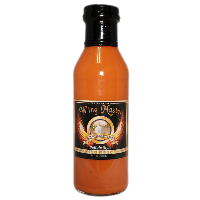Bottle of Wing Master Buffalo Style Wing Sauce on a white background