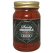 Jar of smoky chipotle salsa with a gold lid on a white background