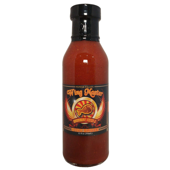 Bottle of Wing Master hot sauce on a white background
