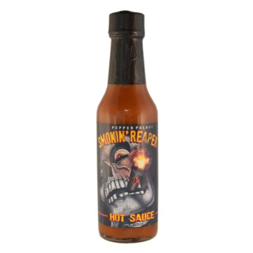 Bottle of Smokin' Reaper hot sauce on a white background