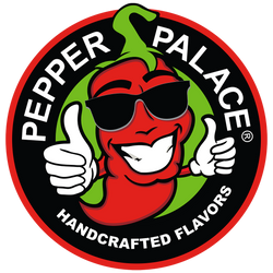 Pepper Palace Logo that contains a smiling pepper with the text Pepper Palace and handcrafted flavors