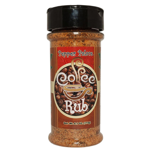 Jar of Pepper Palace Coffee Rub on a white background