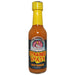 Bottle of Strained Brain hot sauce with a yellow cap on a white background