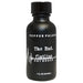 Black hot sauce bottle labeled 'The End. flatline HOT SAUCE' by Pepper Palace on a white background
