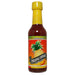 Bottle of Pineapple Serrano hot sauce with a yellow cap on a white background
