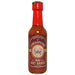 Bottle of Chesapeake Bay Hot Sauce with red cap on a white background