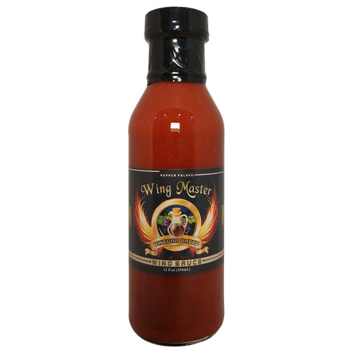Bottle of Wing Master wing sauce on a white background