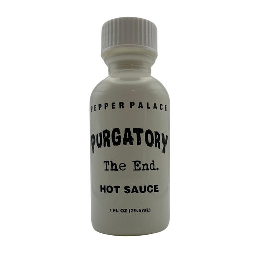 Bottle of Pepper Palace Purgatory Hot Sauce on a white background