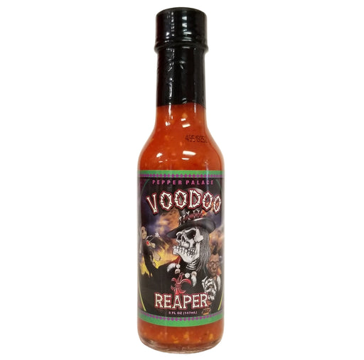 Voodoo Reaper hot sauce bottle on a white background