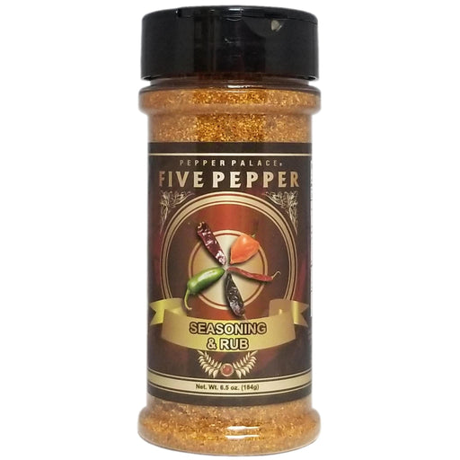 Five Pepper seasoning & rub container on a white background