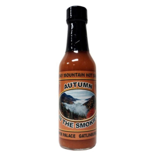 Bottle of Smoky Mountain Hot Sauce with 'Autumn' label on a white background