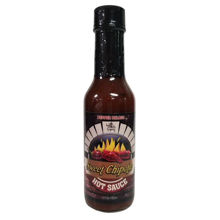 Bottle of Sweet Chipotle hot sauce on a white background