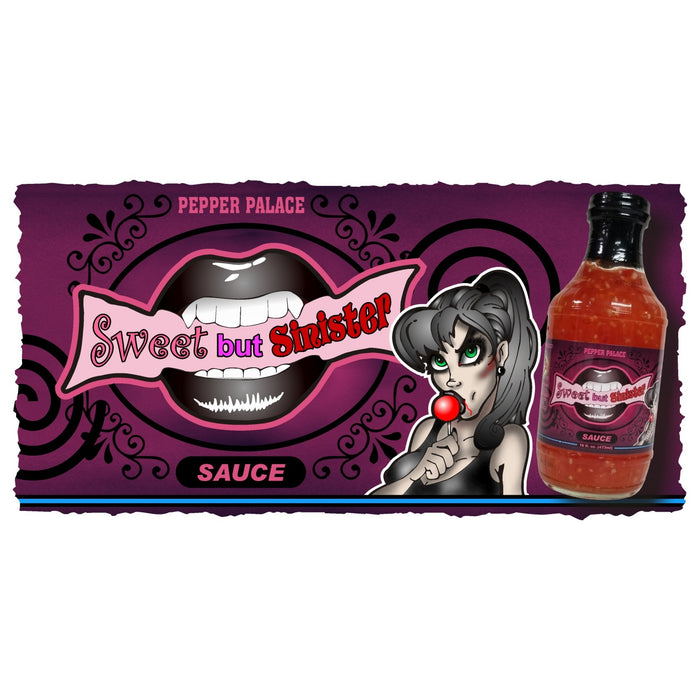 Sweet but Sinister bottle with a label background